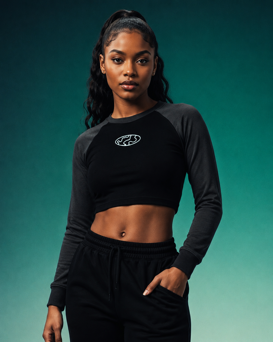 Raw-Hem Raglan Crop Sweatshirt