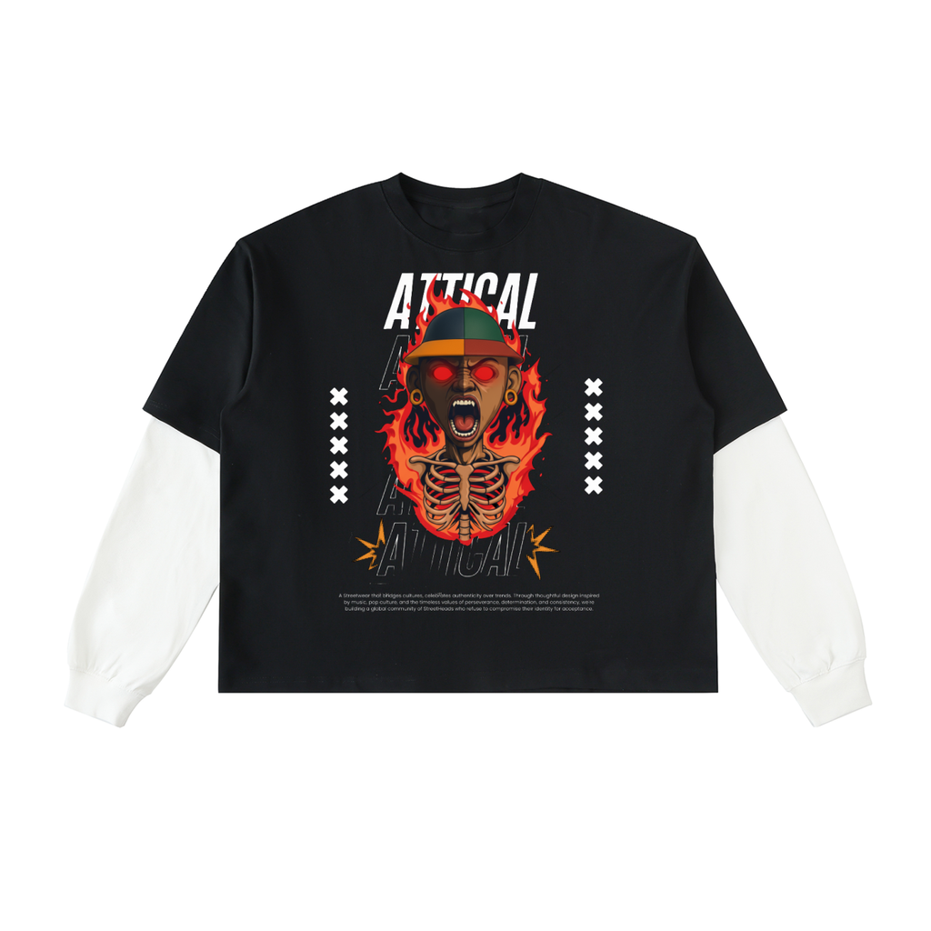 Layered Contrast Sleeve Cotton T-Shirt